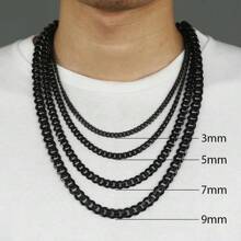 3-11mm Stainless Steel Miami Cuban Chain Necklace For Men Women Punk 18-24 Inch Curb Link Jewelry Gift - màu đen - Xem 3