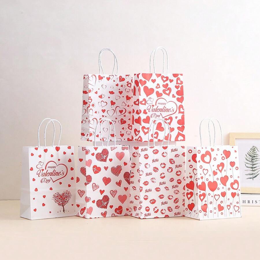 6 件心形礼品袋，棕色牛皮纸购物/派对/节日糖果袋 - 彩色 - 查看 1