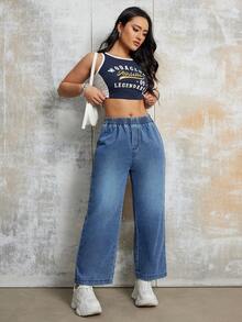 Women's Casual Loose Stretchy Waist Flexible Straight Leg Jeans, Spring & Summer Clothing