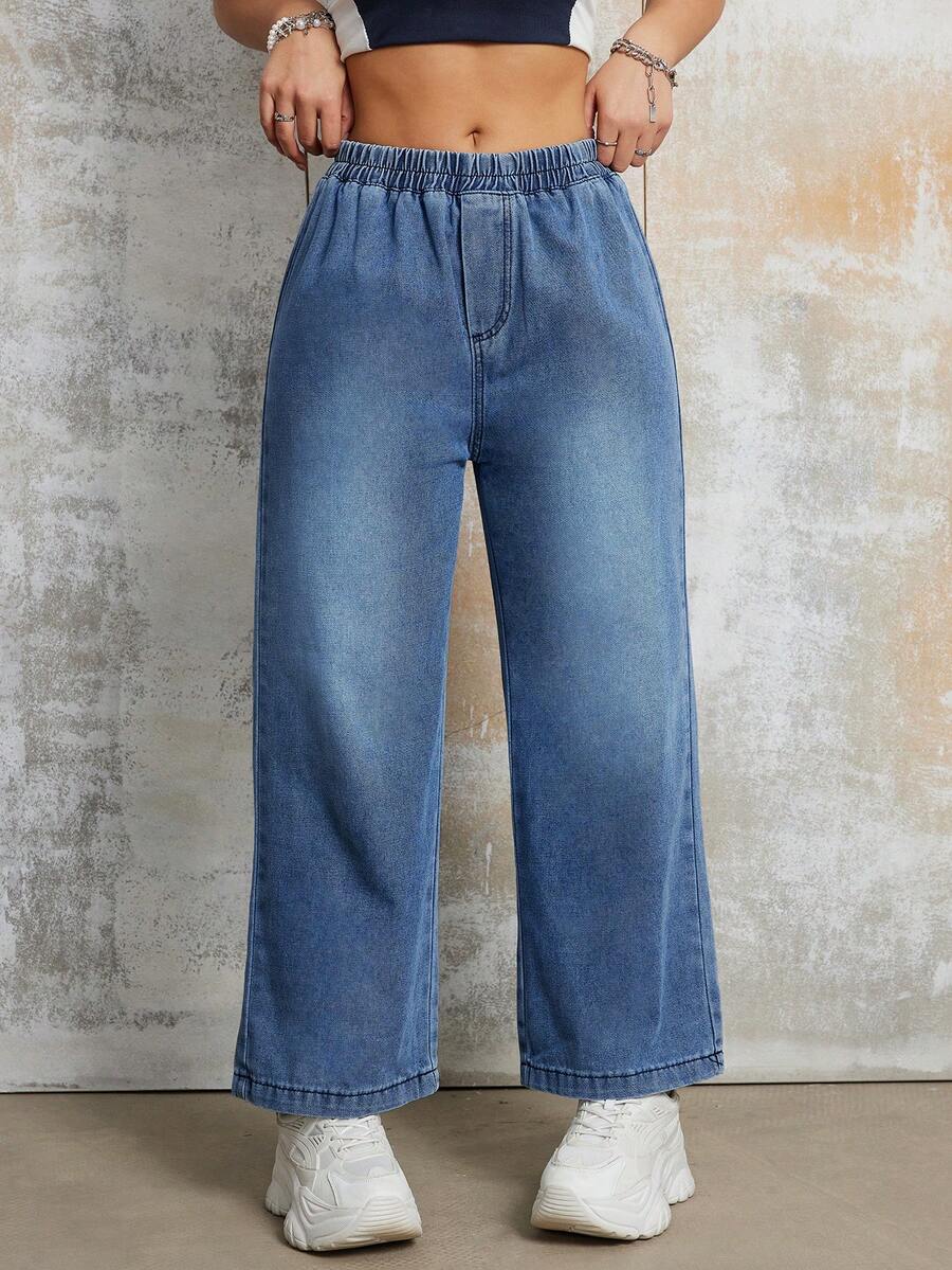 Women's Casual Loose Stretchy Waist Flexible Straight Leg Jeans, Spring & Summer Clothing