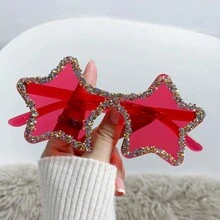 1 Pc Y2K Vintage Style Dopamine Fashion Glasses With Stars Design, Handmade Rhinestone Decoration, Frameless, Unique And Fashionable, Ideal For Wedding, Beach Party, Dance Party And Outdoor Activities Shades Beach Accessories Halloween Beach Accessories For Women Glasses Shades Basics Fall Winter Women Outfits Clothes Business Casual Gifts