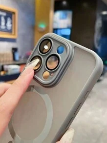 1 Piece Matte Magnetic Skin Touch Phone Case With Lens Film Protection Compatible With IPhone 15pro Max/14/13/12/11 - 灰色 - 查看 6