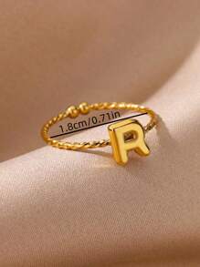1pc versátil aço inoxidável 26 anel ajustável alfabeto inglês, presente elegante e moderno adequado para homens e mulheres
