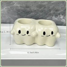 New Toothpaste And Toothbrush Holder Rack, Adorable Bathroom Electric Toothbrush Stand Ceramic Vanity Organizer Home Bathroom Decor Fall Decor Back To School - Milky White - View 3