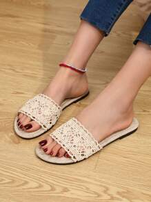 Fashionable Versatile French Breeze Sandals, Korean Style Delicate Straps Goddess Gentle Flat Slippers, Suitable For Summer Outdoor Wear - Beige - View 2