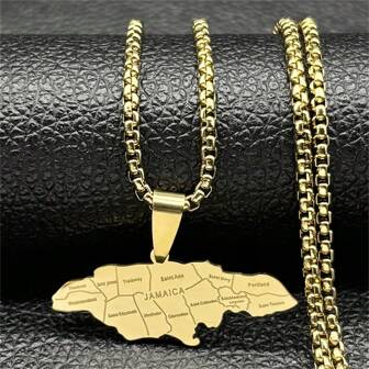 Collane con ciondolo a forma di mappa della Giamaica, in acciaio inossidabile color oro e argento, per uomo e donna, con catena geografica