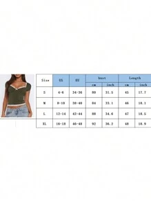 Camiseta corta con cuello en forma de corazón, manga corta, lazo frontal y recorte de encaje, estilo dulce y ceñida para mujer - Negro - Ver 10