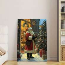 Christmas Poster Santa Claus Wall Art Decoration, Canvas Printing Vintage Poster, Suitable For Room Aesthetics, Bedroom, Bathroom, Living Room, Bar, Office, Dormitory Decoration, IDEAL GIFT-1 Pc Wooden Framed Canvas Painting Thickness Cm/0.9inch High Quality Wall Art Prints Poster Direct Hanging Wall Picture Decor For Home Gifts, Christmas Gift, Living Room, Bath Room, Bedroom, Kitchen