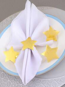 2/4/6pcs Matte Star & Moon Napkin Rings, Al-Fitr Al-Adha Table Decor Napkin Holders, Star & Moon Napkin Rings - Gold - View 9