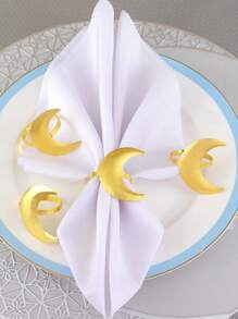 2/4/6pcs Matte Star & Moon Napkin Rings, Al-Fitr Al-Adha Table Decor Napkin Holders, Star & Moon Napkin Rings - Gold - View 12