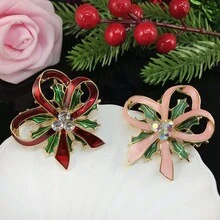 1 szt. Romantyczna, urocza, emaliowana różowa wstążka z kokardą i kryształkami, broszka na Boże Narodzenie i Walentynki, akcesoria i biżuteria dla kobiet - Motyl - Zobacz 2