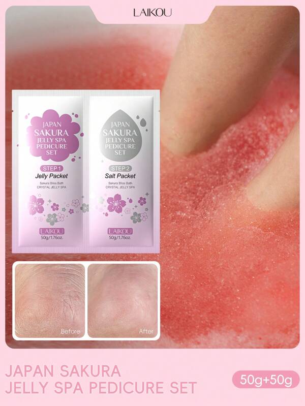 1 Pc 50g+50g Long Lasting Fragrance LAIKOU Japan Sakura Jelly Spa Pedicure Set,Cleansing Healthily Spa Self Care Foot Care At Home Or On-The-Go