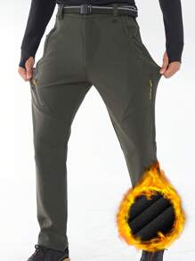 1 件男士休闲保暖直筒裤，户外徒步裤，适合秋冬季 - 軍綠色 - 查看 1