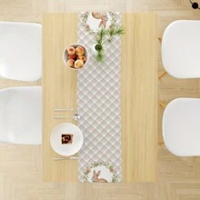 1pc Spring Easter Polyester Table Runner, 12.99x70.87 Inch, Rabbit, Wreath, Plaid Decor For Dining Table, Suitable For Holiday Room, Fireplace, Cabinet Decoration, Party Festival Decorations, Farmhouse Decor