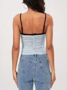 Women's Summer Fashion Cami Tops Sleeveless Ruched Tie Up Contrast Color Vest Tops - Light Blue - View 8