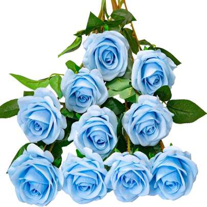 1pc/5pcs/10pcs/12pcs/20pcs 20-Inch Blue Artificial Roses, High-End Fake Roses, Suitable For Home Decor, Room Decor, Dining Table Decor, Wedding Decor, Bridal Bouquet, Wrist Corsage, Flower Arrangement Materials