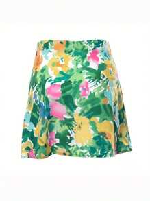 Faldas mini de mujer elegantes, casuales, sexys, de corte A, estilo bohemio vintage, con estampado floral, cintura alta y cremallera lateral. - Verde - Ver 2