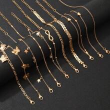 4-9 件女士时尚金属脚链套装，包括蝴蝶、心形、星星元素，简约优雅风格的珠宝，适合日常生活和度假，是送给女孩的绝佳礼物 - 金色 - 查看 6