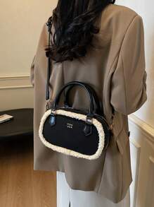 复古时尚毛边手提包女士小号手提包，时尚仿麂皮休闲斜挎包，适合日常使用、接听电话、约会、送礼