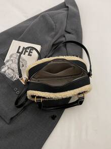 复古时尚毛边手提包女士小号手提包，时尚仿麂皮休闲斜挎包，适合日常使用、接听电话、约会、送礼