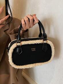 复古时尚毛边手提包女士小号手提包，时尚仿麂皮休闲斜挎包，适合日常使用、接听电话、约会、送礼