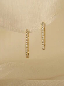 Newsoul 1 Pair Elegant Rectangular Earrings, 925 Sterling Silver Cubic Zirconia Geometric Earrings, Exquisite Jewelry Gift For Women, Girls, Sisters, Friends, Suitable For Daily Wear And Dates - Gold - View 6