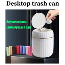 Mini Solid Color Desktop Trash Can With Lid And Button, Suitable As Small Garbage Bin For Home Office Desk
