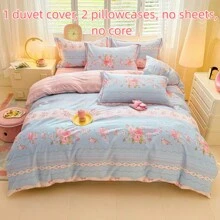 Set de 3 piezas de Funda Nórdica, adecuado para todas las estaciones, cierre con cremallera, suave y cómodo, transpirable y que absorbe la humedad, lavable a máquina, estampado floral, 2 colores disponibles (1 Funda Nórdica, 2 Fundas de Almohada, Sin Edredón)