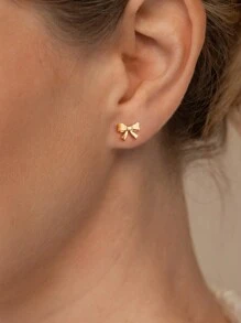 14 Karat vergoldete Schleifenohrstecker für Frauen - kleine Schleifenohrstecker, Schleifenohrringe für Frauen, modischer Schmuck