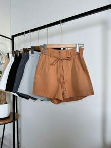 Isadora Fashion Tailored Shorts With Pocket And Belt Women's Fashion Gray Premium - 卡其色 - 查看 1