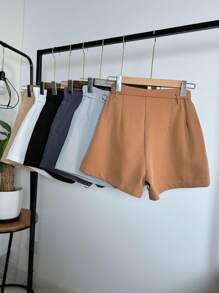 Isadora Fashion Tailored Shorts With Pocket And Belt Women's Fashion Gray Premium - 卡其色 - 查看 3