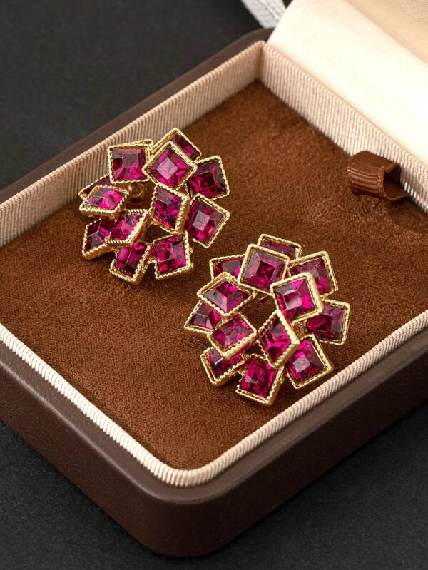 1 paire de boucles d'oreilles fleuries en cristal faux rotatif coloré pour femmes, boucles d'oreilles élégantes personnalisées de luxe françaises aux cristaux floraux exagérés, conviennent pour les fêtes, les rassemblements, le port quotidien, la Saint-Valentin, la mère, la fête des mères, cadeau