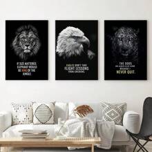 1pc Wall Arts Posters Modern Quotes Animals Inspirational Phrases Poster Printing Inspirational Words Wall Art Canvas Painting Tiger Lion Leopard Eagle Office Decoration Home Decoration Canvas Art, Frameless - Multicolor - View 2