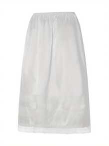 Women Solid Color Half Slips Skirt Elastic Waist Lace Trim Long Underskirt For Under Dresses L-3XL - 白色 - 查看 3