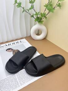 女士 EVA 防滑室内拖鞋，纯色舒适家居鞋，夏季平底浴室凉鞋 - 黑色 - 查看 1
