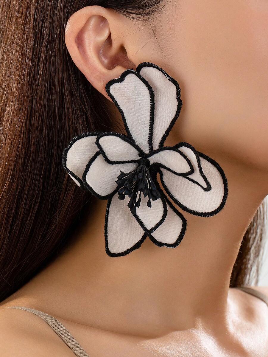 1 对全新优雅花朵设计多层 3D 面料耳环，甜美别致，个性化奢华耳环，适合女士情人节 - 花朵耳環 - 查看 1