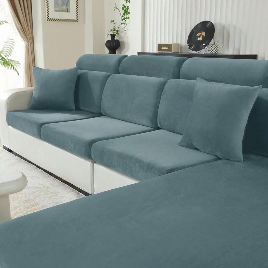 YSTYLE Housse Coussin Canapé Velours、Housse De Coussin Extensible、Universelle Housse Coussin Canape、Housse Assise Canapé Antidérapante、Housse Dossier Canapé - 霧霾藍 - 查看 1