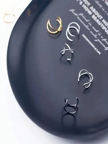 2pcs/Set Simple & Double Layer Clip-On Earrings, Couple Earring Accessories, Unisex Christmas, New Year, Valentine's Day Holiday Gift