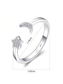 1pc Adjustable 925 Sterling Silver Star Moon Rings, New Minimalist Cubic Zirconia Comet Tail Rings, Elegant Gift - Stars and Moon - View 3