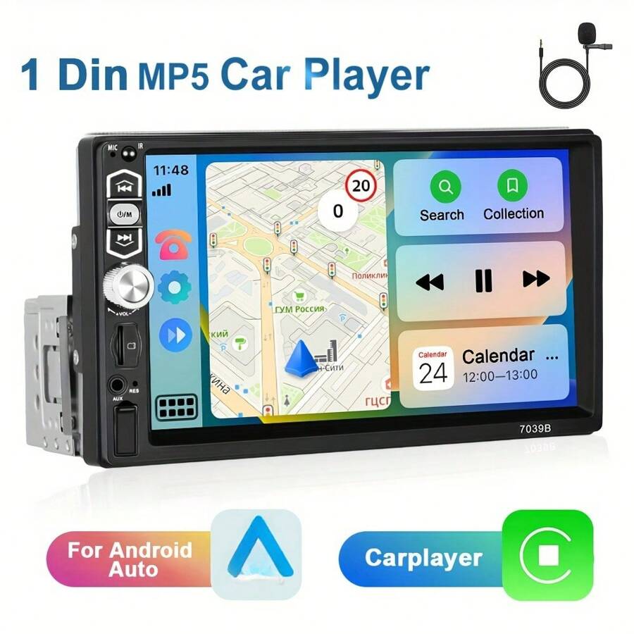 17.78 cm Capacitive Touch Screen Car Radio Autoradio, 1din Car Stereo MP5 Player, CarPlayer And For Android Auto, AM/FM Radio, USB Port, EQ - 1 Stück - Übersicht 1