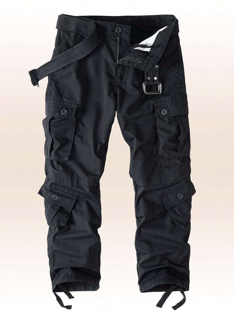 AKARMY Men's Casual Cargo Pants  BDU Camo Pants Combat Work Pants With 8 Pockets Outdoor Hiking Pants Multi-Pockets Pants (No Belt) - 戰術黑 - 查看 1