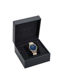 Versace Greca Slim Luxury Watch – 28mm Blue Sunray Dial, Stainless Steel Milanese Mesh Bracelet (VE8Q00424) – Swiss Quartz Dress Watch