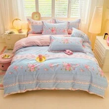 Set de 3 piezas de Funda Nórdica, adecuado para todas las estaciones, cierre con cremallera, suave y cómodo, transpirable y que absorbe la humedad, lavable a máquina, estampado floral, 2 colores disponibles (1 Funda Nórdica, 2 Fundas de Almohada, Sin Edredón)