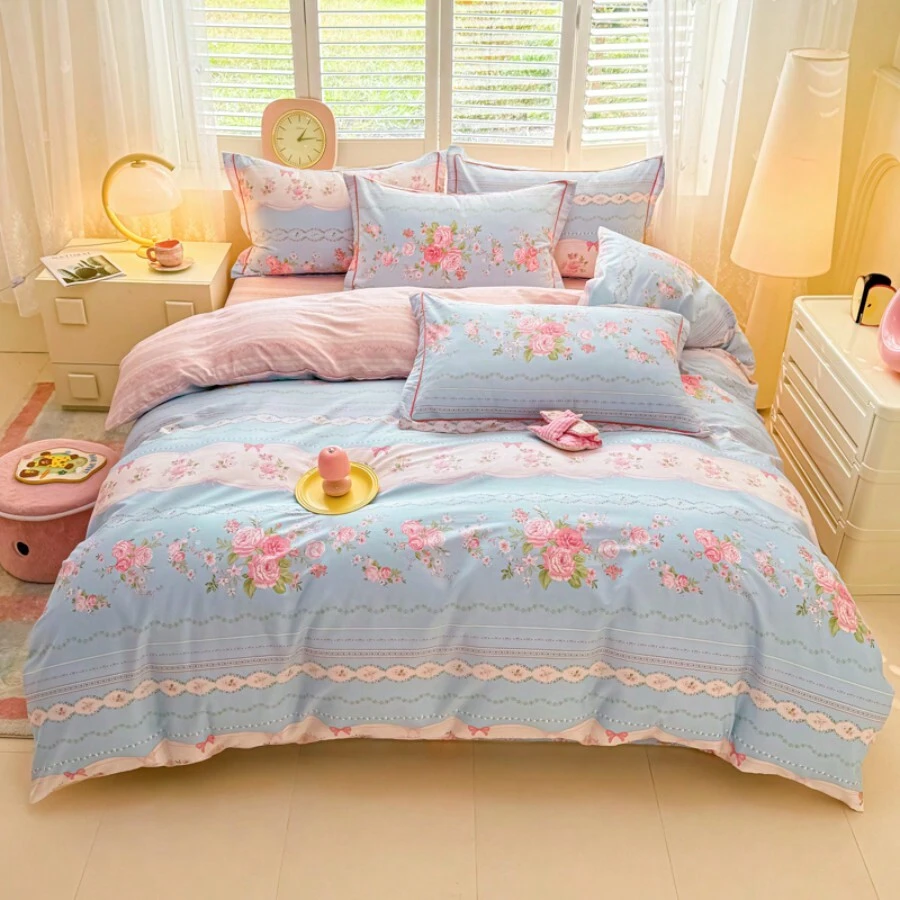 Set de 3 piezas de Funda Nórdica, adecuado para todas las estaciones, cierre con cremallera, suave y cómodo, transpirable y que absorbe la humedad, lavable a máquina, estampado floral, 2 colores disponibles (1 Funda Nórdica, 2 Fundas de Almohada, Sin Edredón)