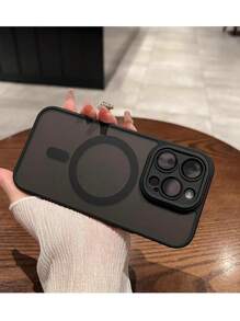 1 Piece Matte Magnetic Skin Touch Phone Case With Lens Film Protection Compatible With IPhone 15pro Max/14/13/12/11 - Black - View 8