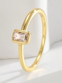 Charm-In Glänzender quadratischer Zirkonia-Ring, goldplattierter Messingring mit funkelnden Zirkonia-Steinen, eleganter Schmuck, Verlobungsring, geeignet für Partys oder Hochzeiten, Geschenk für die Freundin, Valentinstag