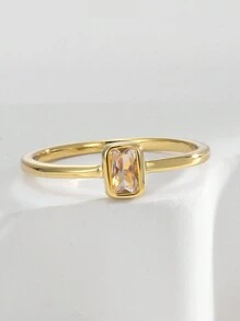 Charm-In Glänzender quadratischer Zirkonia-Ring, goldplattierter Messingring mit funkelnden Zirkonia-Steinen, eleganter Schmuck, Verlobungsring, geeignet für Partys oder Hochzeiten, Geschenk für die Freundin, Valentinstag