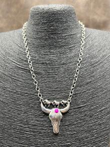 1pc Fashion Retro Western Style Metal Chain/Turquoise Pendant Necklace, Suitable For Women, Girls, Men, Boys To Match Daily Outfit, Party Accessories, Jewelry, Gift For Family/Friends/Yourself