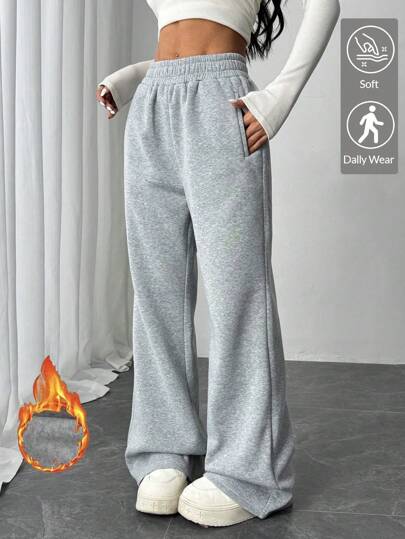 Damen Lässig einfarbige Hose mit elastischem Bund und Taschen, weite Passform, Hellgrau Damen Sweathose, geeignet für Straße, Alltag, Valentinstag, Neujahr, bequeme Streetwear