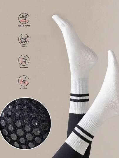 1 Pair Women's Non-Slip Socks, Professional Non-Slip Socks For Yoga, Pilates, Fitness, Gymnastics, Moisture-Wicking, Breathable, Suitable For Daily Use Mid-Calf Socks